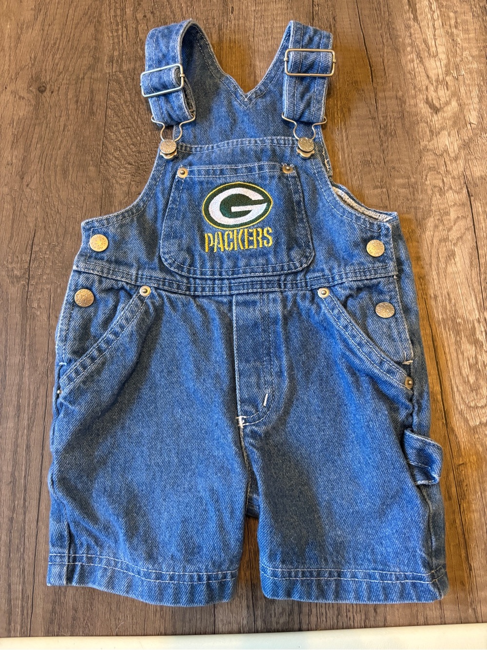 Vintage 2000s Y2K NFL Packers Baby Toddler Overalls Shortalls Bibs 12M